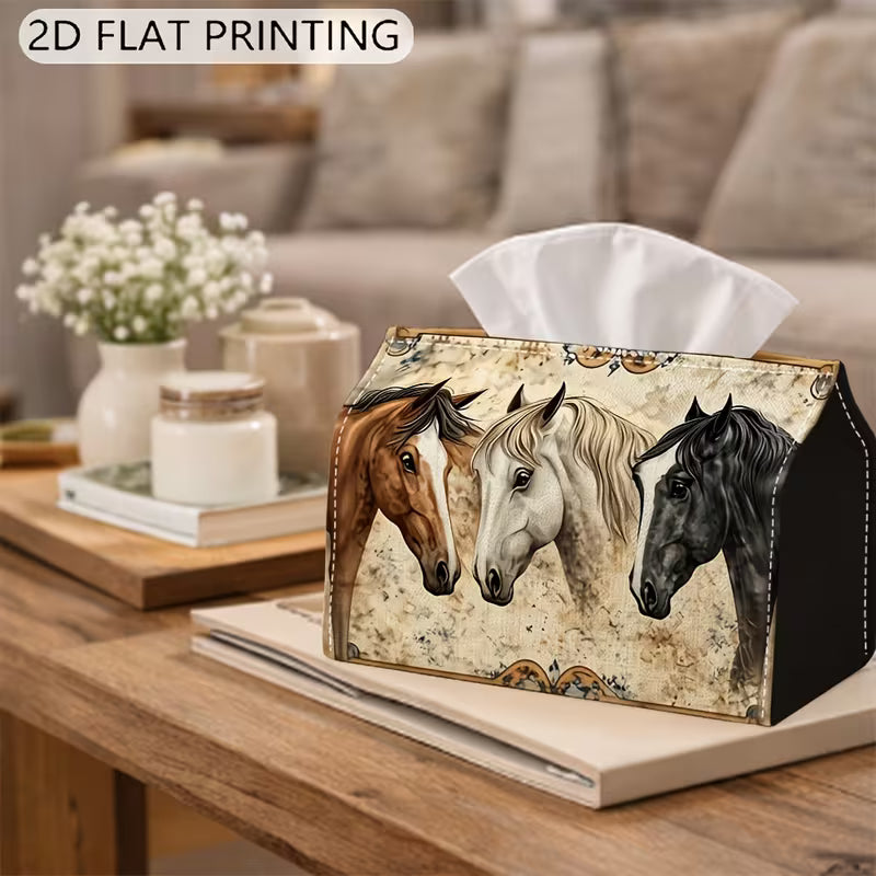 2D a Decorative Tissue Box Horses