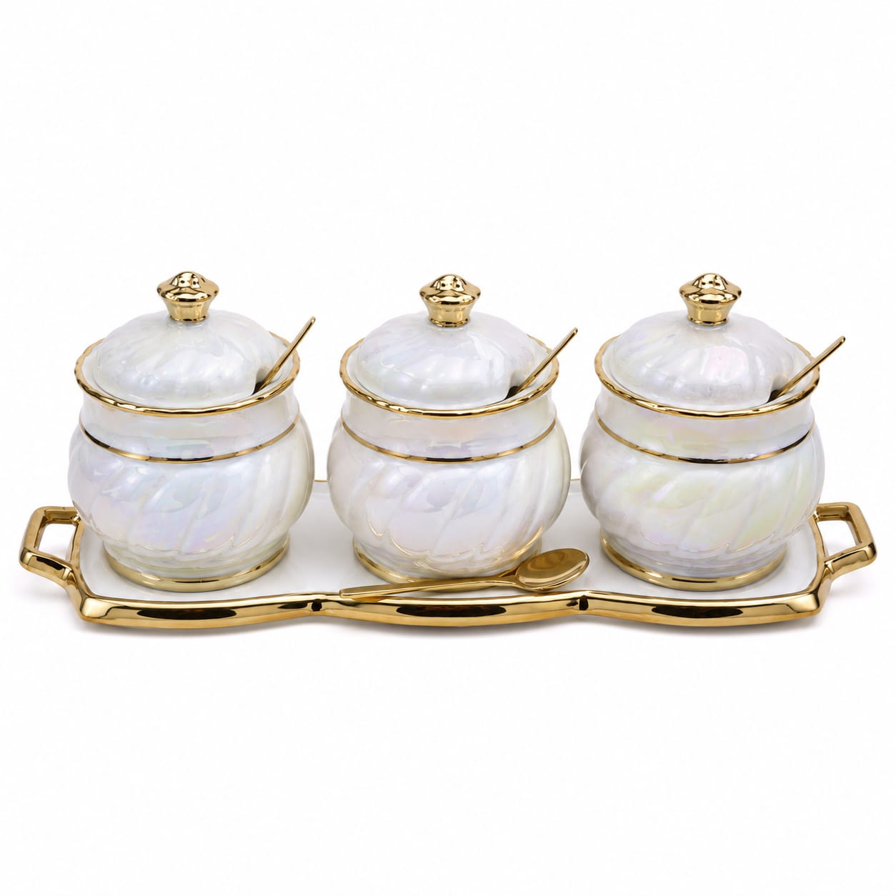 Porcelain Jar Server set with Spoon&Tray