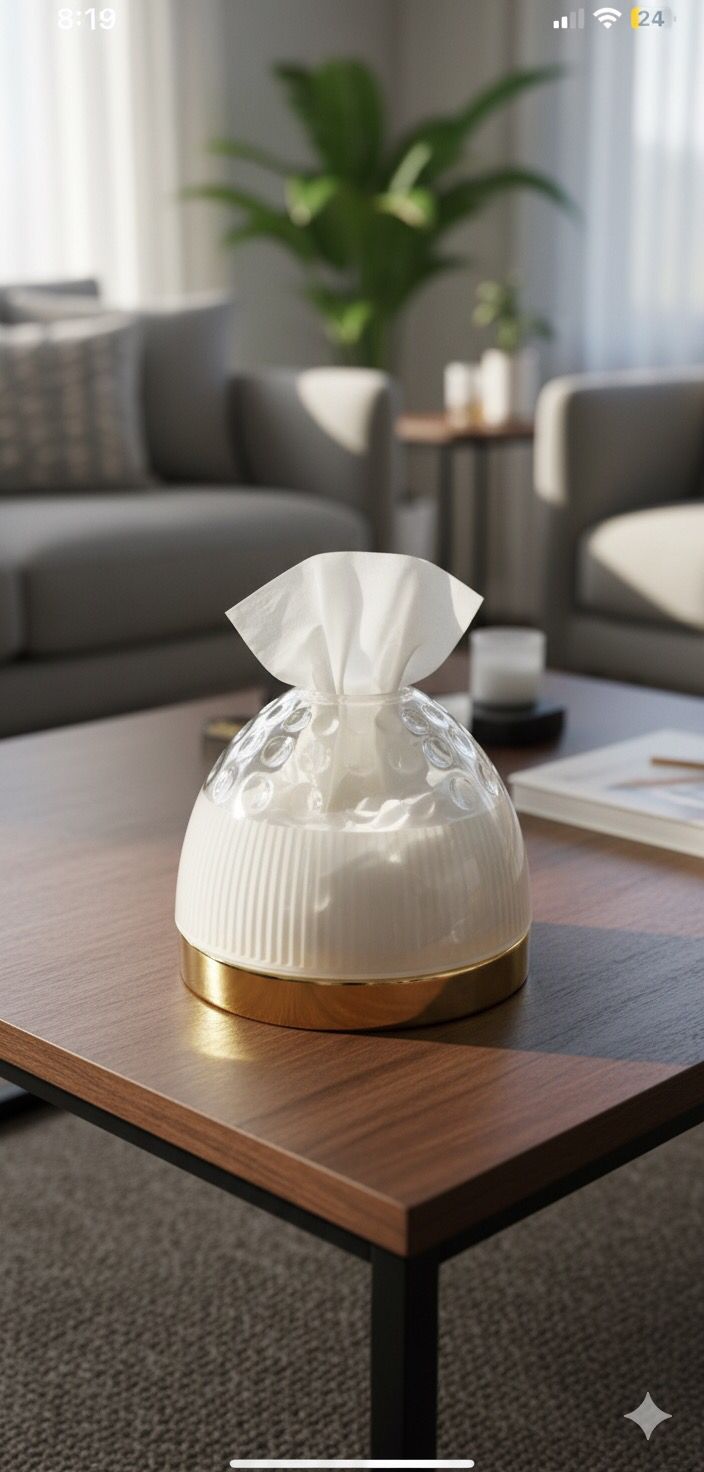 Tissue Box Gold Glass and Metal