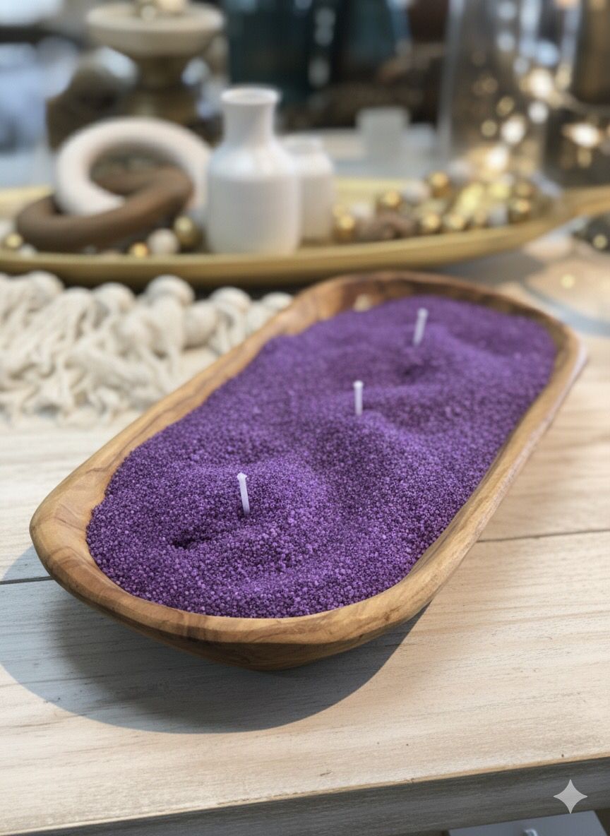 Wooden Plate with Sand Candle