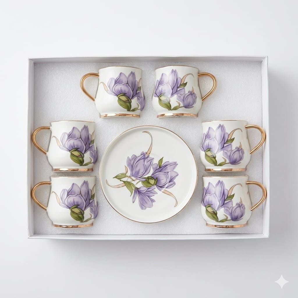 6 فنجان شاي مع صحن بورسلان فكتوريا